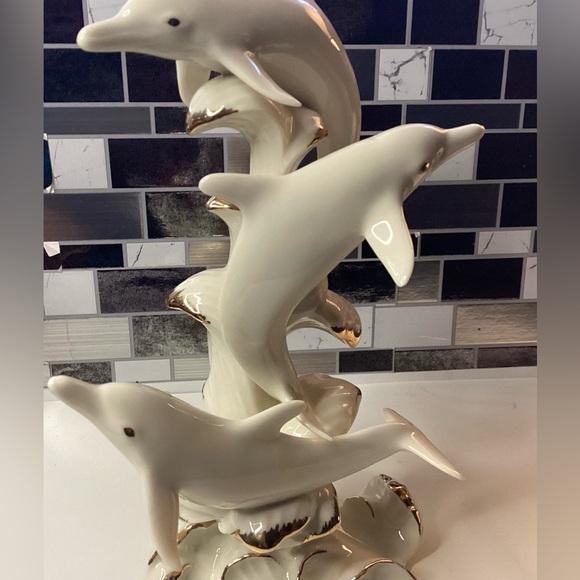 Rare Lenox Wave dancers Cream & Gold Dolphins Figurine Vintage Porcelain - Picture 6 of 13